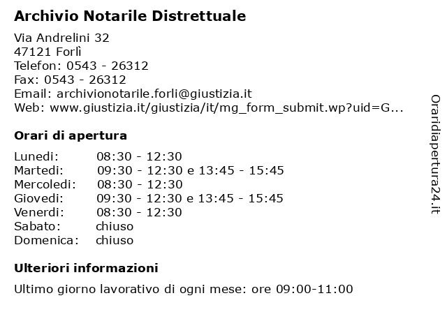 Orari di apertura Archivio Notarile Distrettuale Via Andrelini